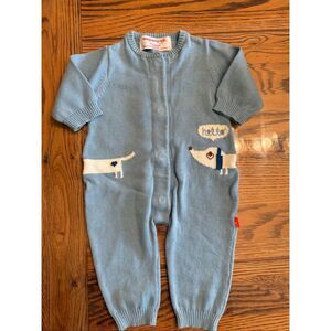 Magnetic Me Light Blue Dachshund Print Knit Long Sleeve Romper Size 0-3 Months